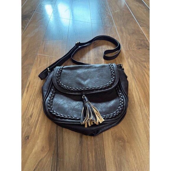 K K Xiu Brown Crossbody Bag  Braided Detailing & Tassel - Picture 1 of 6